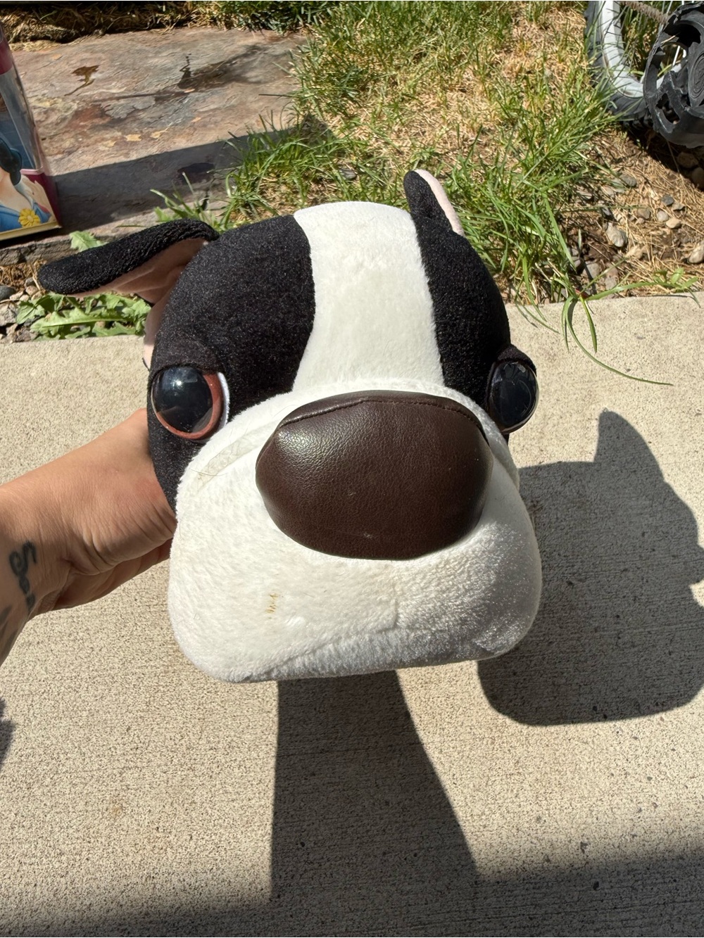 Black & White Plush Puppy Head Stuffed Animal - Cozy Cuddly Toy